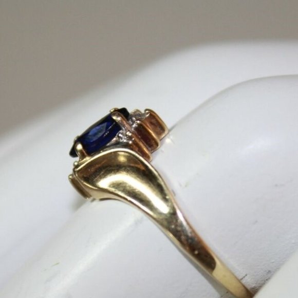 UTR 10K Yellow Gold Blue Marquise Sapphire Diamond Ring Size 6.75 - Picture 3 of 8